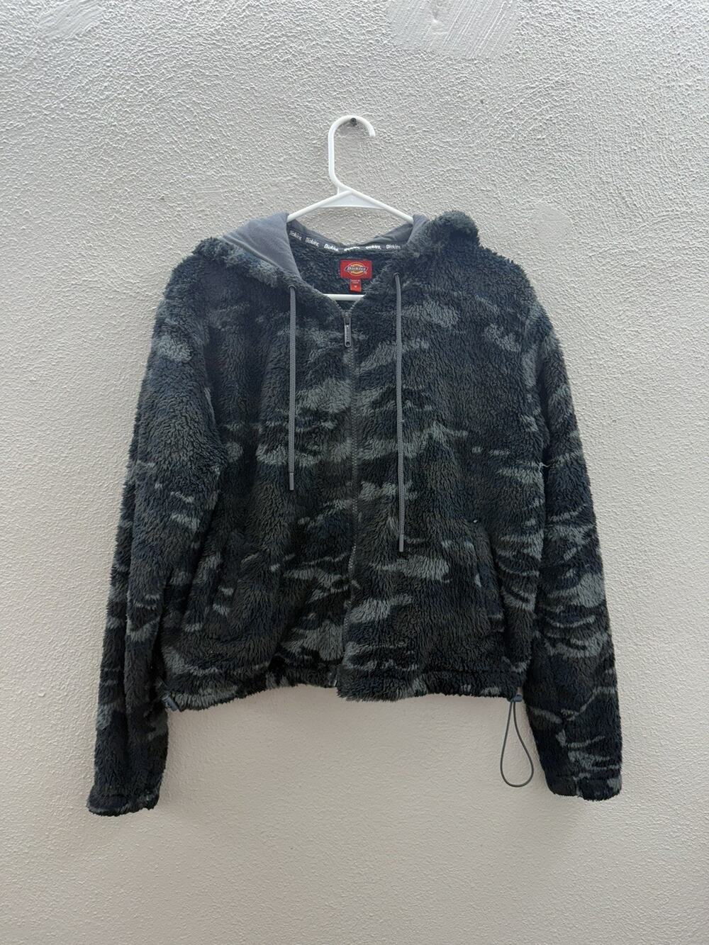 Dickies Womens GirlsJacket Size Medium Gray Camo Fleece Zip Up Hooded